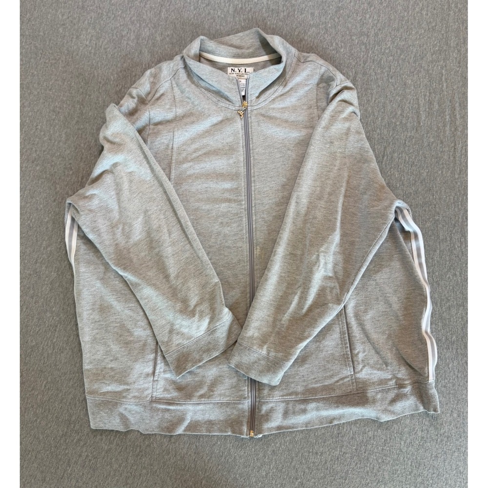 NYL New York Laundry Woman Gray Zip Up Sweatshirt 2X Side Stripe Mock Neck